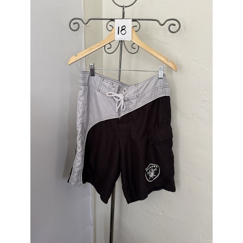 NFL Team Apparel Oakland Raiders Board Shorts Swim Trunks Mens Small Black